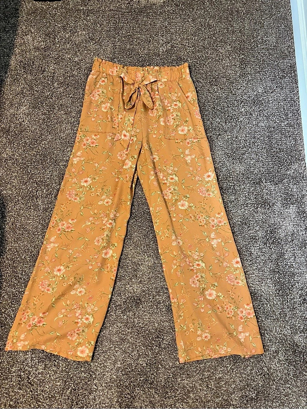 Floral Wide-Leg Pants in Burnt Orange &Pink (size M)